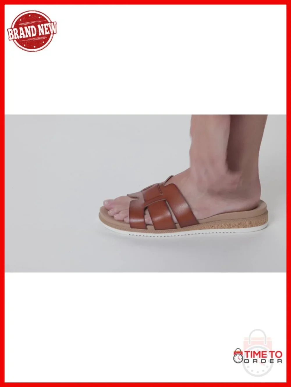 Faux Leather Double Strap Sandals with Cork Sole, Machine Washable